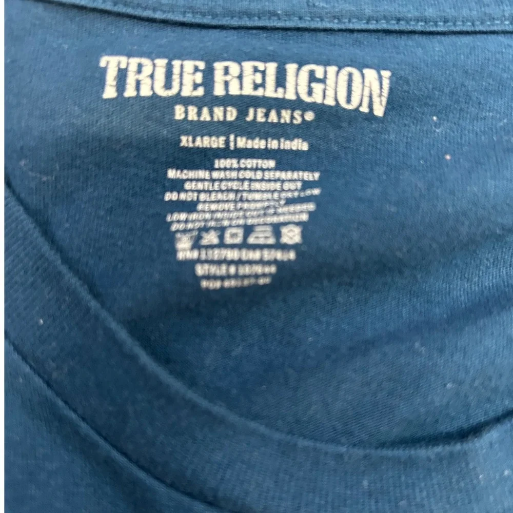True Religion Mens XL Navy Blue Horseshoe Logo T-Shirt Short Sleeve Cotton